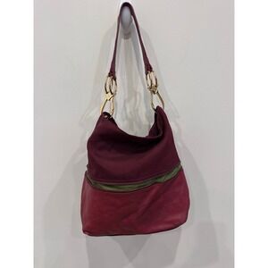JPK Paris 75 Hobo Shoulder Bag Burgundy Red Leather Gold‎ Hardware Green Zip